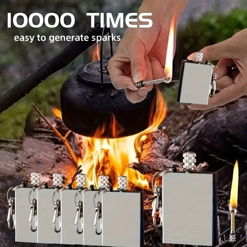 Outdoor Survival Metal Match Lighter Waterproof Keychain Kerosenes Emergency Igniter 10000 Times Sparks Camping Lighter