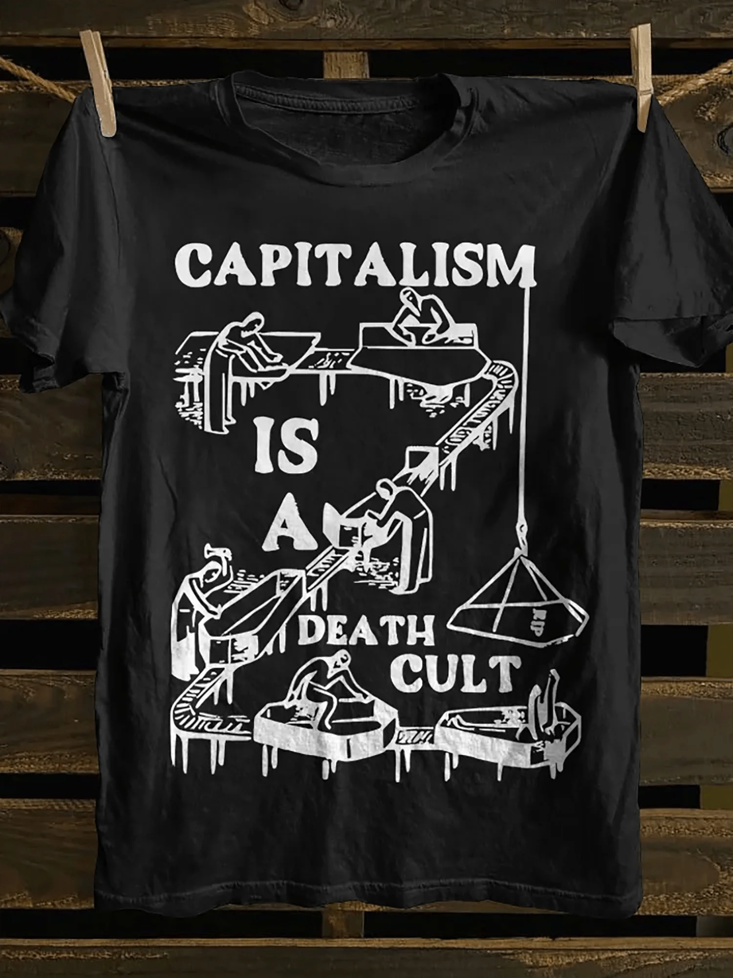 Camiseta Vintage Punk Rock para hombre, símbolo anarquista, el capitalismo es mortal del eslogan de culto, Camiseta negra de manga corta con cuello redondo suave de algodón