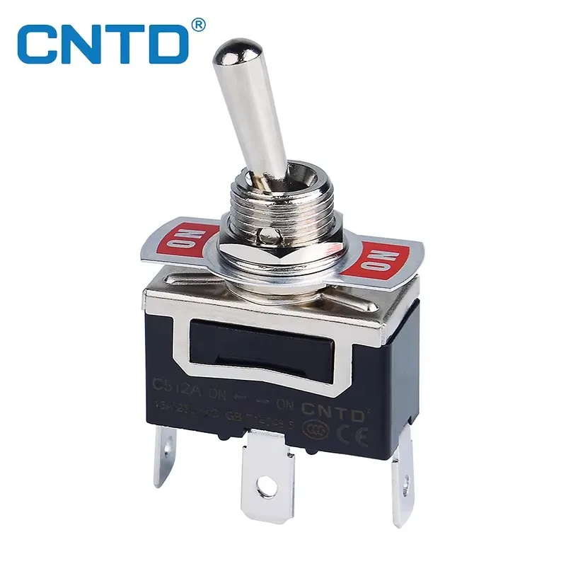 CNTD C512A C5R12A Toggle Switch 3-Pin 2-Position SPDT ON-ON 15A 250VAC Quick Terminal #250 Self-Locking/Momentary Optional Boot