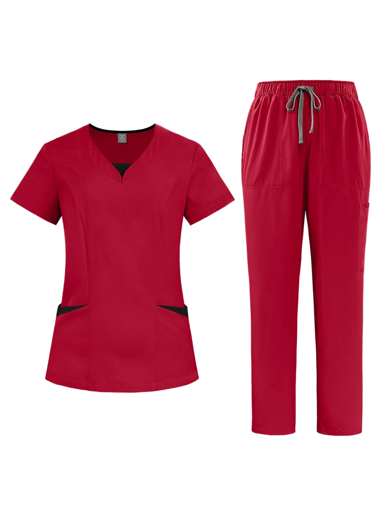 Color Block Short Sleeve Drawstring Straight Pants Uniform With Pockets Stretch Breathable For Low Impact Sports And Errands