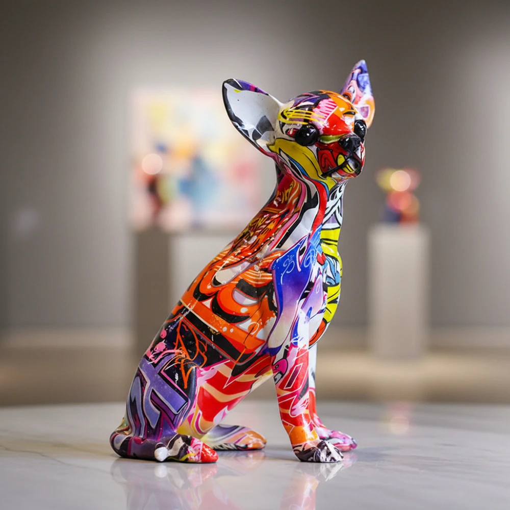 

Красочная статуя собаки с переносом воды, милый бульдог и фигурка из смолы чихуахуа для домашнего декора, украшение для стола в гостиной