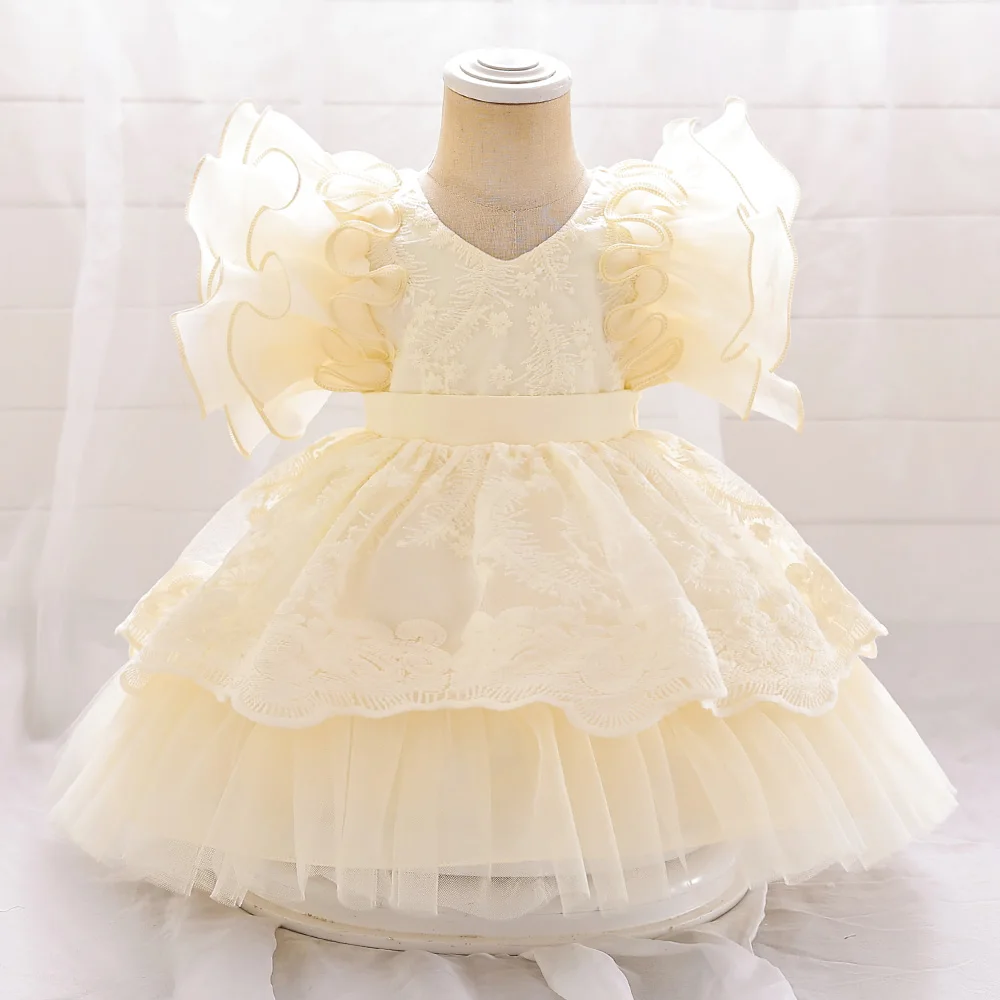 Baby Girl Wedding Princess Dress Kids Party Simple Mid-calf Ball Gown Costumes Cute Fairy Tale Style Mesh Puff Sleeve Clothes