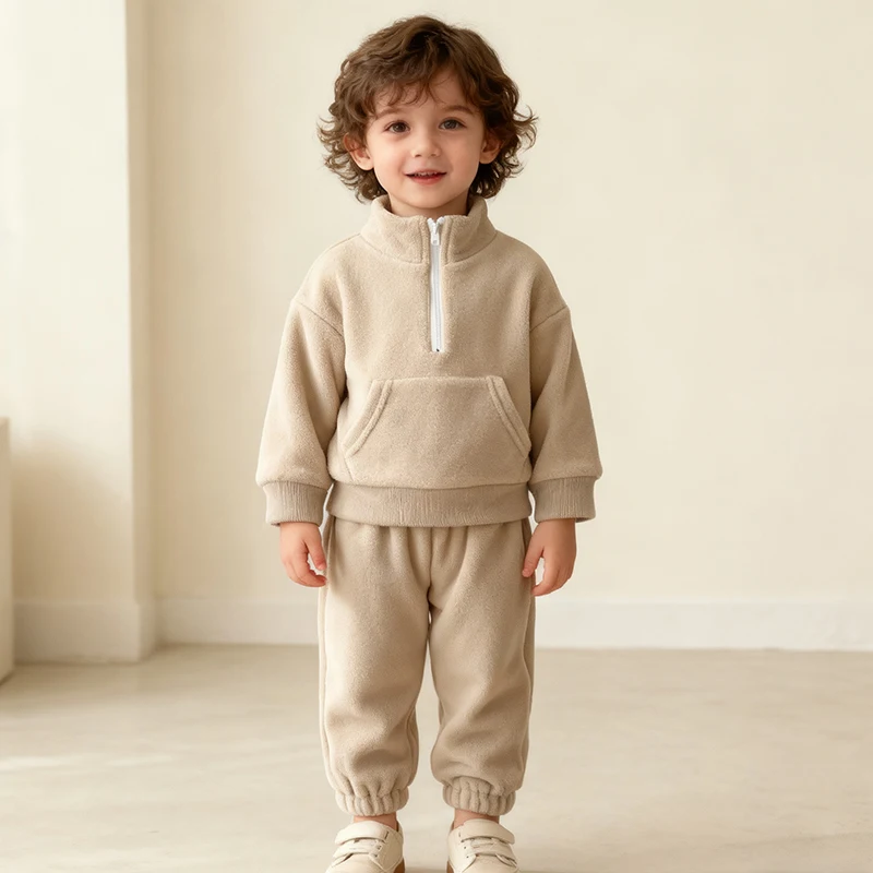 

Новинка 2023 года, осенне-зимняя одежда для маленьких мальчиков и девочек, спортивный комплект из 2 предметов для маленьких мальчиков и девочек, детская одежда, флисовый однотонный костюм