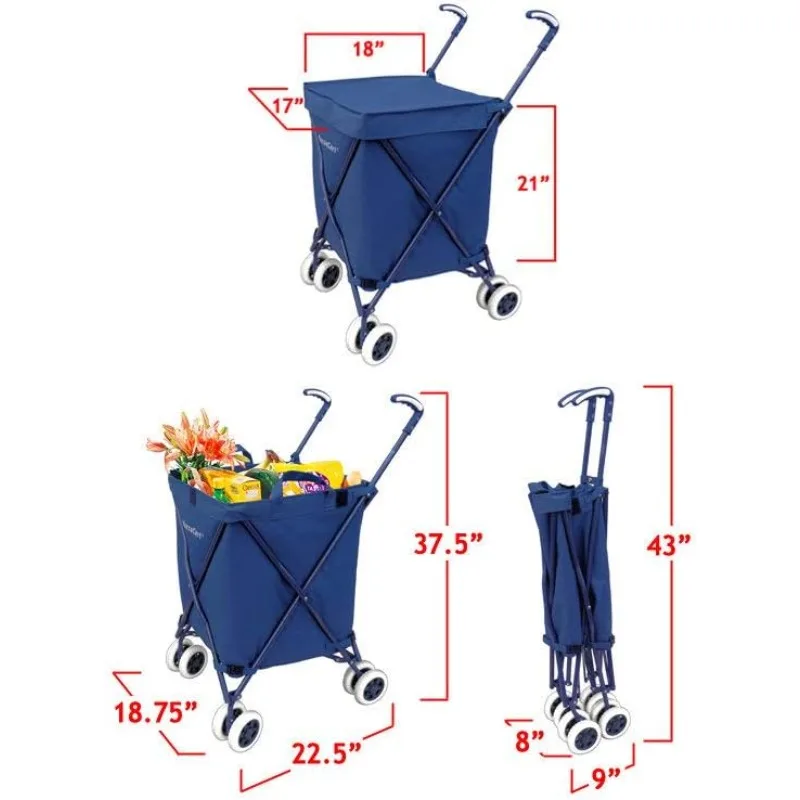 عربة التسوق والمرافق الأصلية القابلة للطي من VersaCart Transit، قماش عالي التحمل مقاوم للماء مع غطاء