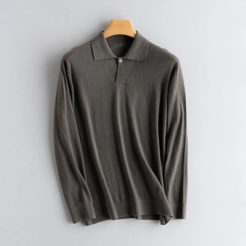 CAIXINGLE Men's 100% Pure Cashmere Polo Collar Sweater Autumn Winter Warm Comfortable Cashmere Pullover Men's Clothing
