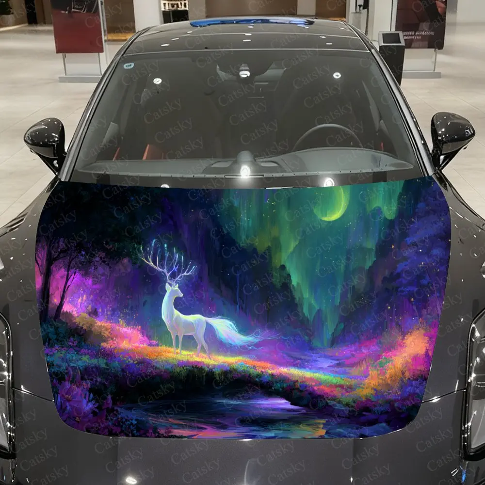 

Красочная виниловая пленка для автомобиля Spirit Deer, водонепроницаемая наклейка на капот автомобиля из материала ПВХ, самоклеящиеся устойчивые к царапинам наклейки для Engi