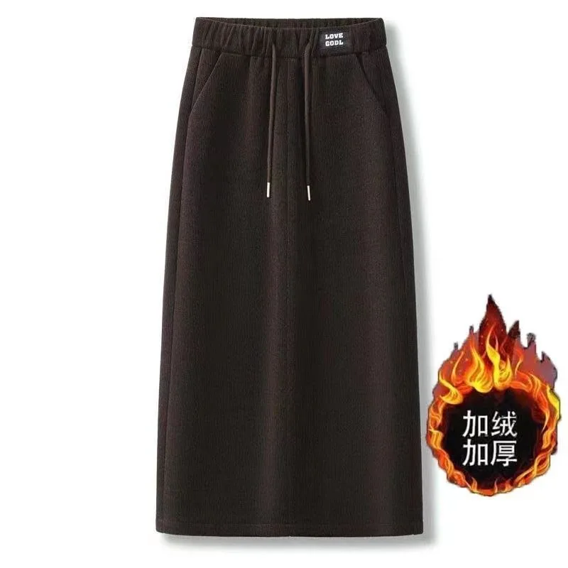 20265 New Autumn and Winter Loose Corduroy High-waist Casual Solid Color Lace-up Temperament Hip-covering Skirt for Women