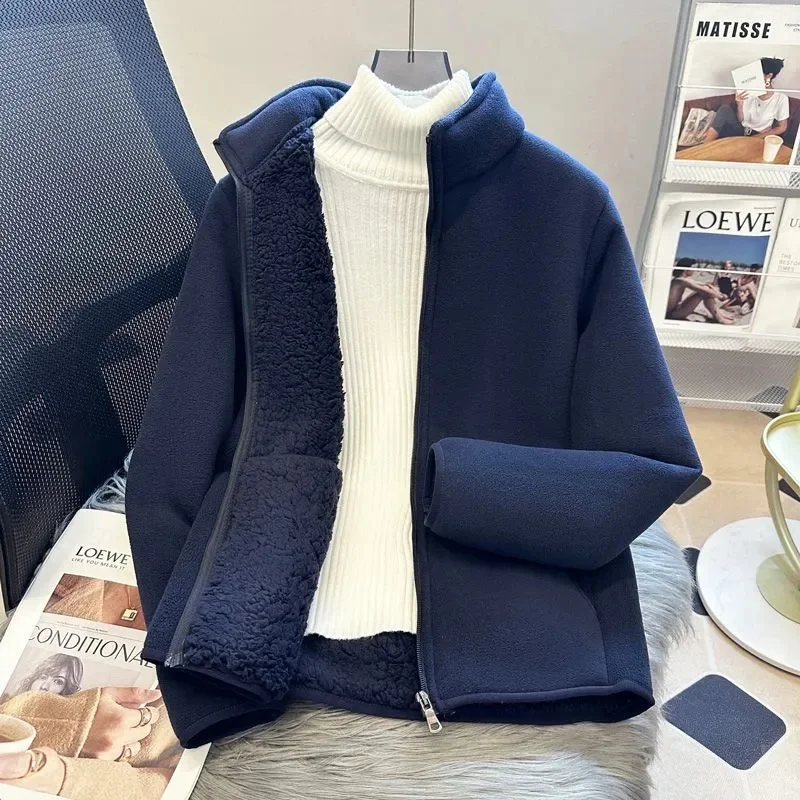 2025 Casual Polar Fleece Sweatshirt Women's Stand-up Collar Short Coat Autumn Winter Zipper-up Thicken Jacket Lady Warm Tops