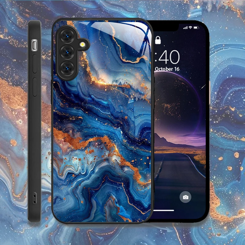 Luxo padrão de mármore caso de telefone vidro temperado para samsung a35 a55 a54 a13 a03 a15 a25 a71 4g 5g duro à prova de choque proteger capas
