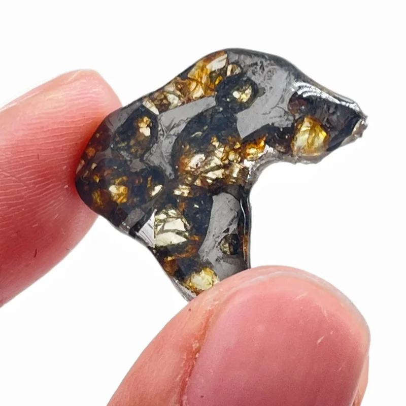 Seymchan Pallasite Meteorite Specimen Natural Olivine Meteorite Irregular Slice Cut Polished Space Rock Collection -CA134