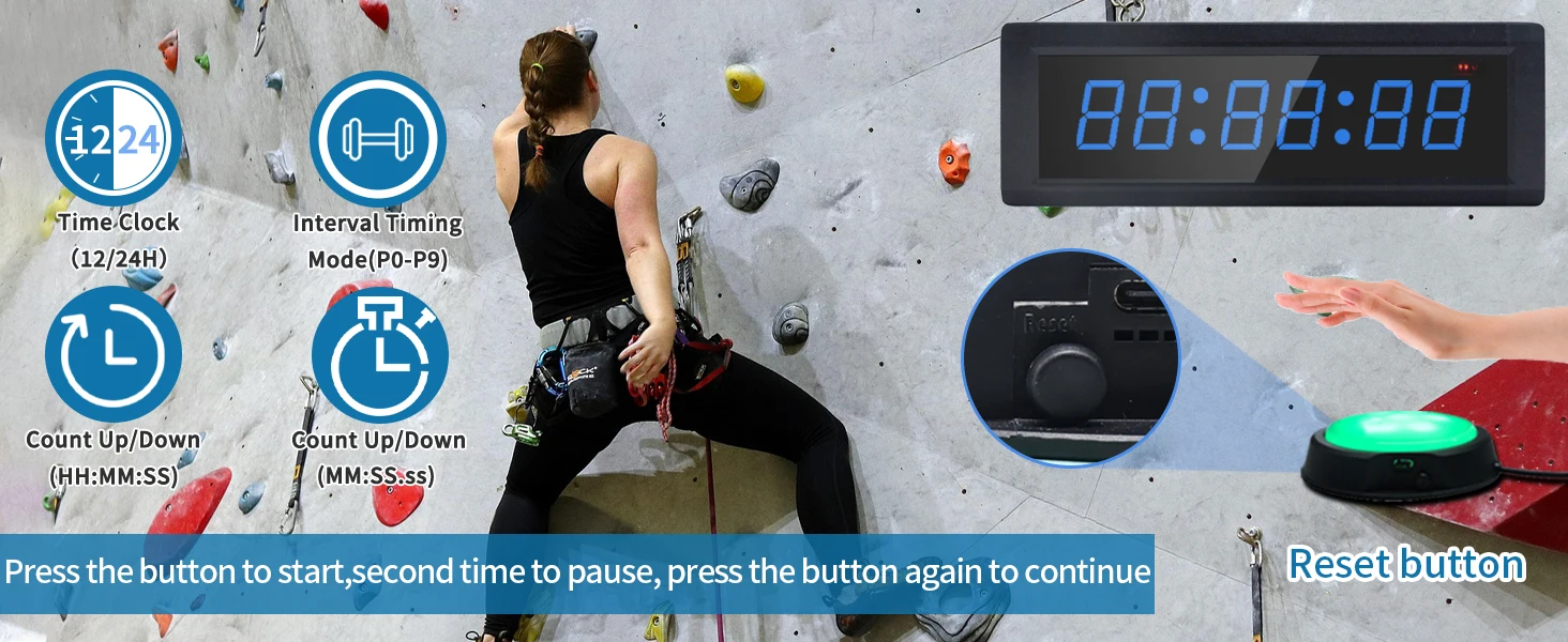 Fitness-Timer-Uhr mit Fernbedienung & Drucktasten, 7 RGB-Farben, Programmierbarer Intervall-Timer, Countdown/Up-Stoppuhr, für Heimfitness – Detail 2