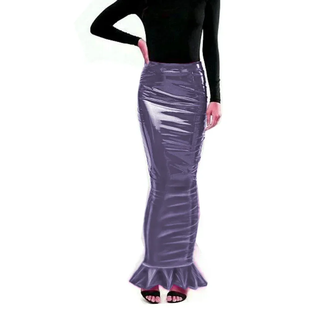 Tight Fishtail One-Step Skirt Womens Patent Leather Plus Size Skirts High Waist Sexy Bodycon Maxi Skirt Party Bottoms Female