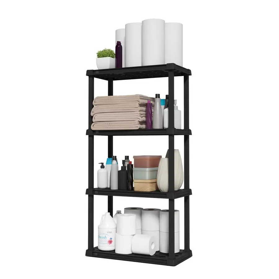 

USA 4Shelf Light Duty Plastic Storage Shelves, 200lb Capacity, 48 H x 24 W x 12 D, Medium Modular Shelving Unit Storage Organize
