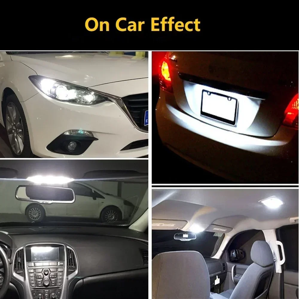 10PCS T10 DC 12V Car LED Light Canbus Glass COB 6000k Reading Dome Lamp Marker Wedge License Plate Light Bulb