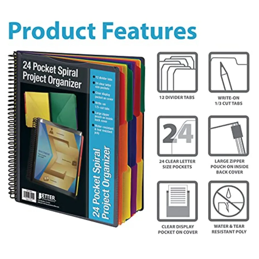 Wytrzymałe, przezroczyste segregatory formatu Letter z 24 kieszeniami do efektywnej organizacji biurowej, idealne do przechowywania dokumentów i szybkiego A