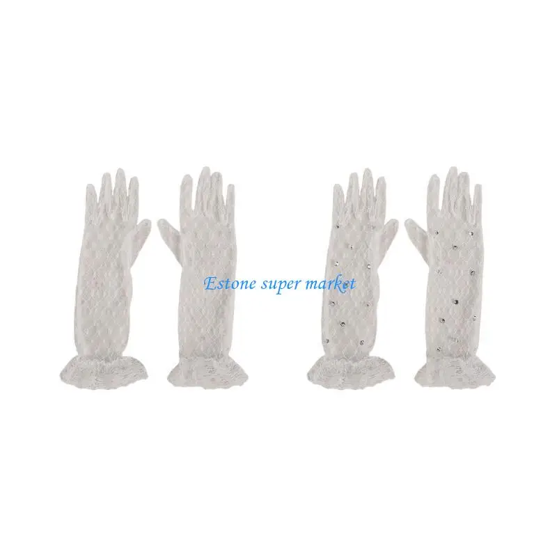

090B Delicate Lace Dress Gloves for Children 3-12 Years Girls Mesh Mittens 1 Pair