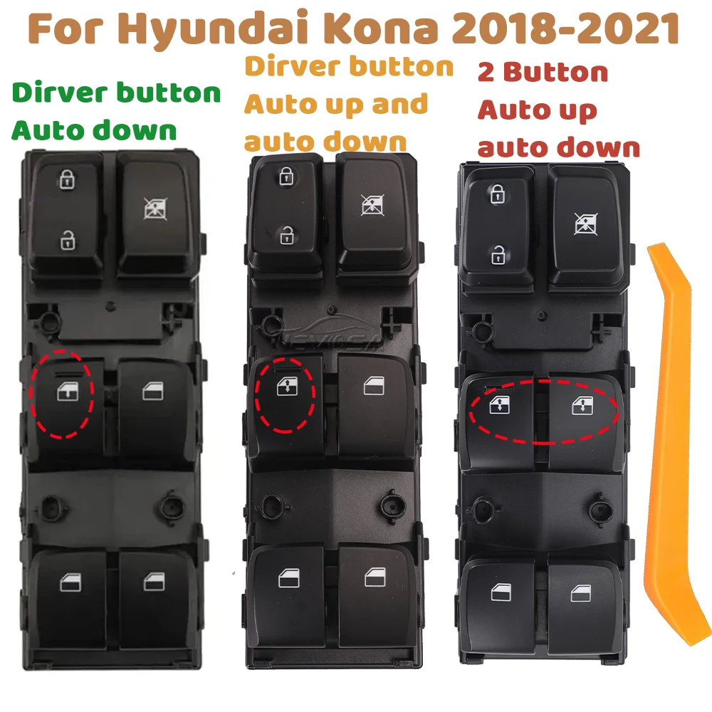 Power Window Master Control Switch For Hyundai Kona 2018 2019 2020 2021 Front Left Driver Glass Button 93570-J9150 93570-J9100