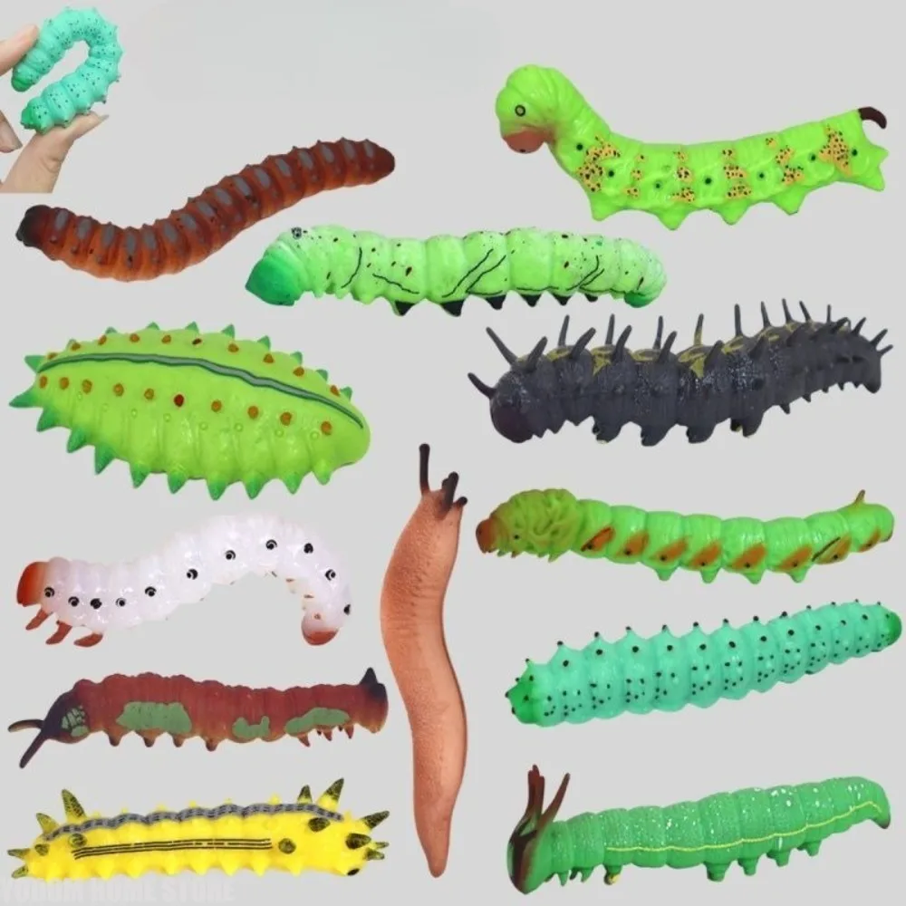 Soft Large Silicone Simulation Caterpillar Silkworm Model Realistic Green Vegetable Worm Tricky Prank Scary Early Decoration
