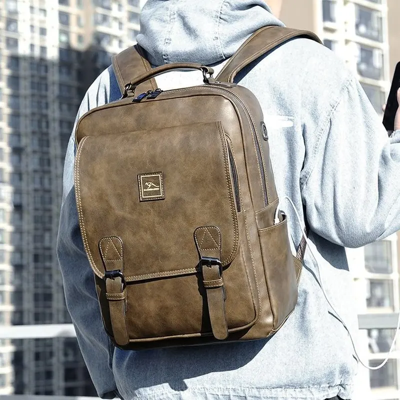 Simple PU Leather Japanese Backpack Preppy Style Large Capacity Laptop Backpacks Travel Bags