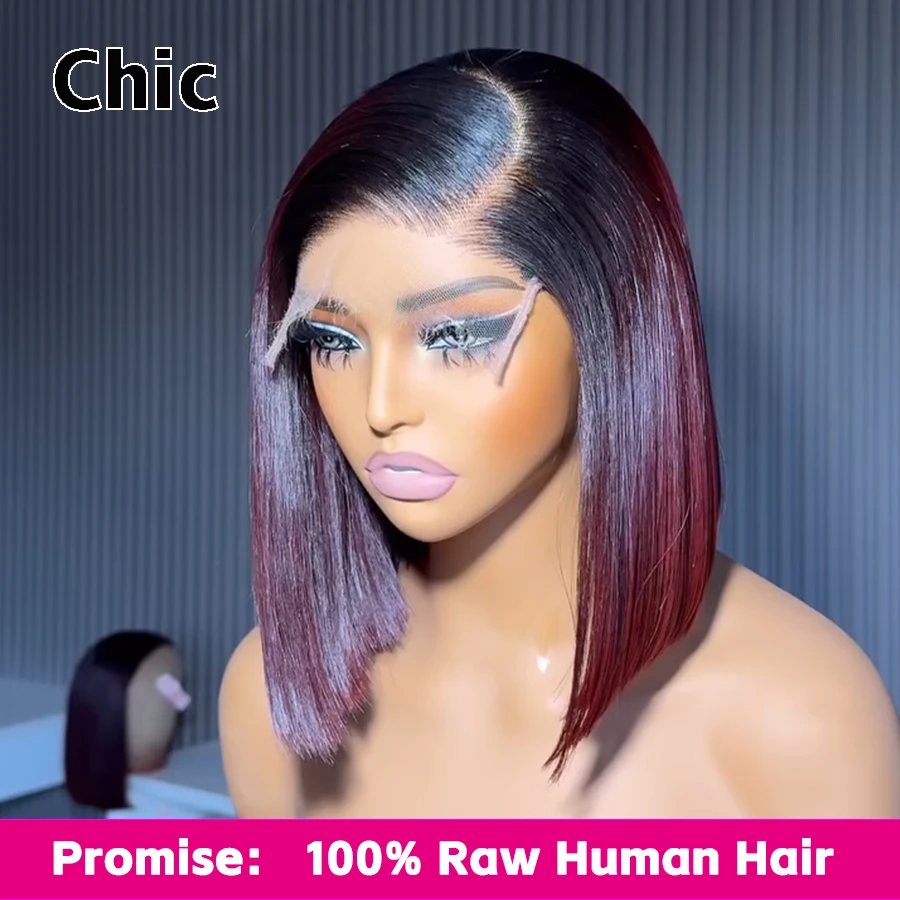 100% Brazilian Raw Human Hair Wig 250% 1B/99J Ombre 200gm Real HD Lace Glueless 5x5 HD Lace Closure Wig Pre Plucked Pre Bleached