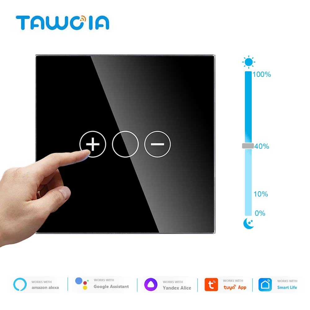 Inteligentne ściemniacze TAWOIA 1Gang sterowanie przez Wifi ściemniacz Led biały czarny złoty Panel z szarego szkła, wsparcie dla aplikacji Google