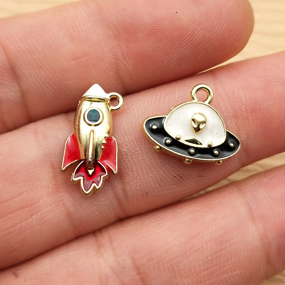 10pcs Enamel Rocket Charm for Jewelry Making Diy Accessories Zinc Alloy Gold Plated