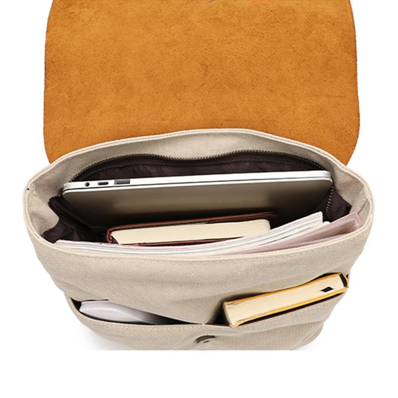 Unisex Casual Commuter Travel Business Fashion Trend Color Block Leather Canvas Backpack 16 Inch Laptop Compartment Magnetic ...