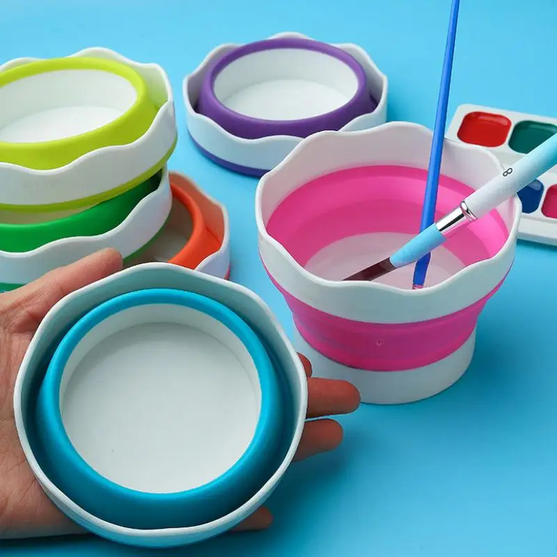 Alat Cuci Kuas Cat Lipat Portabel - Cangkir Cuci Mini Silikon untuk Cat Air, Akrilik & Cat Minyak, Tempat Pembersih Ringkas