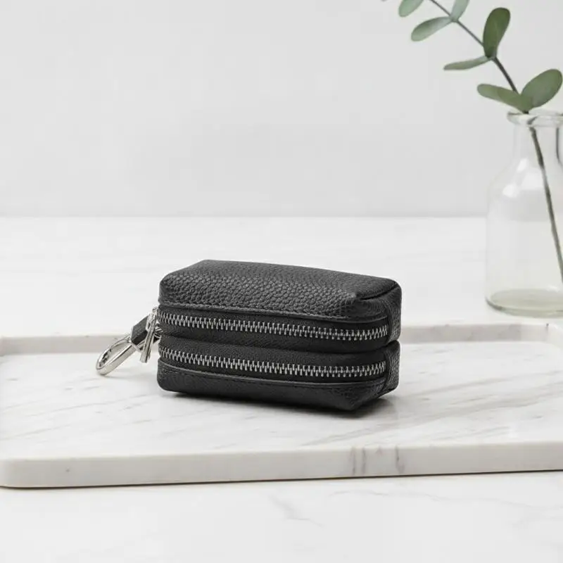 Leather Car Key Holder Wallet Double Zipper Fashion 1Pcs Portable Anti-scratch Keychain Case for Short Trips