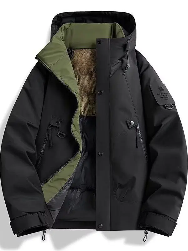 

Spring 2026 Men's Thiened Hooded Stand Collar Cotton Jaet Outdoor Coat Youth Faion Stand Fit Long Sve Casual Wear