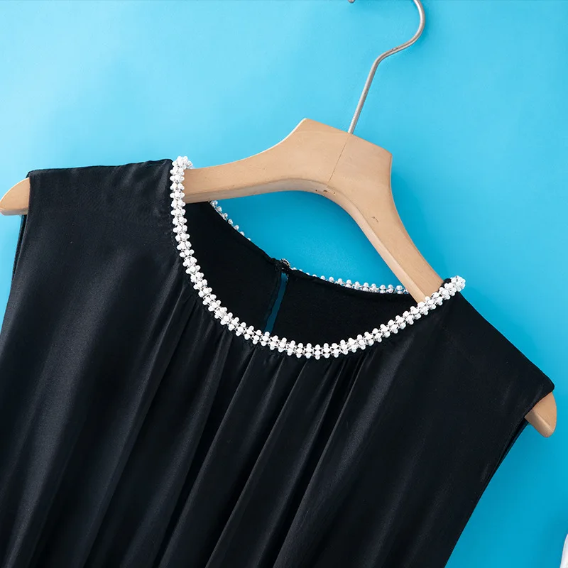 Winsleter-robe élégante 100% soie véritable pour femmes, col rond sans manches avec perles, robes de fée de vacances à la plage, nouvelle collection été 2025 D57339CC