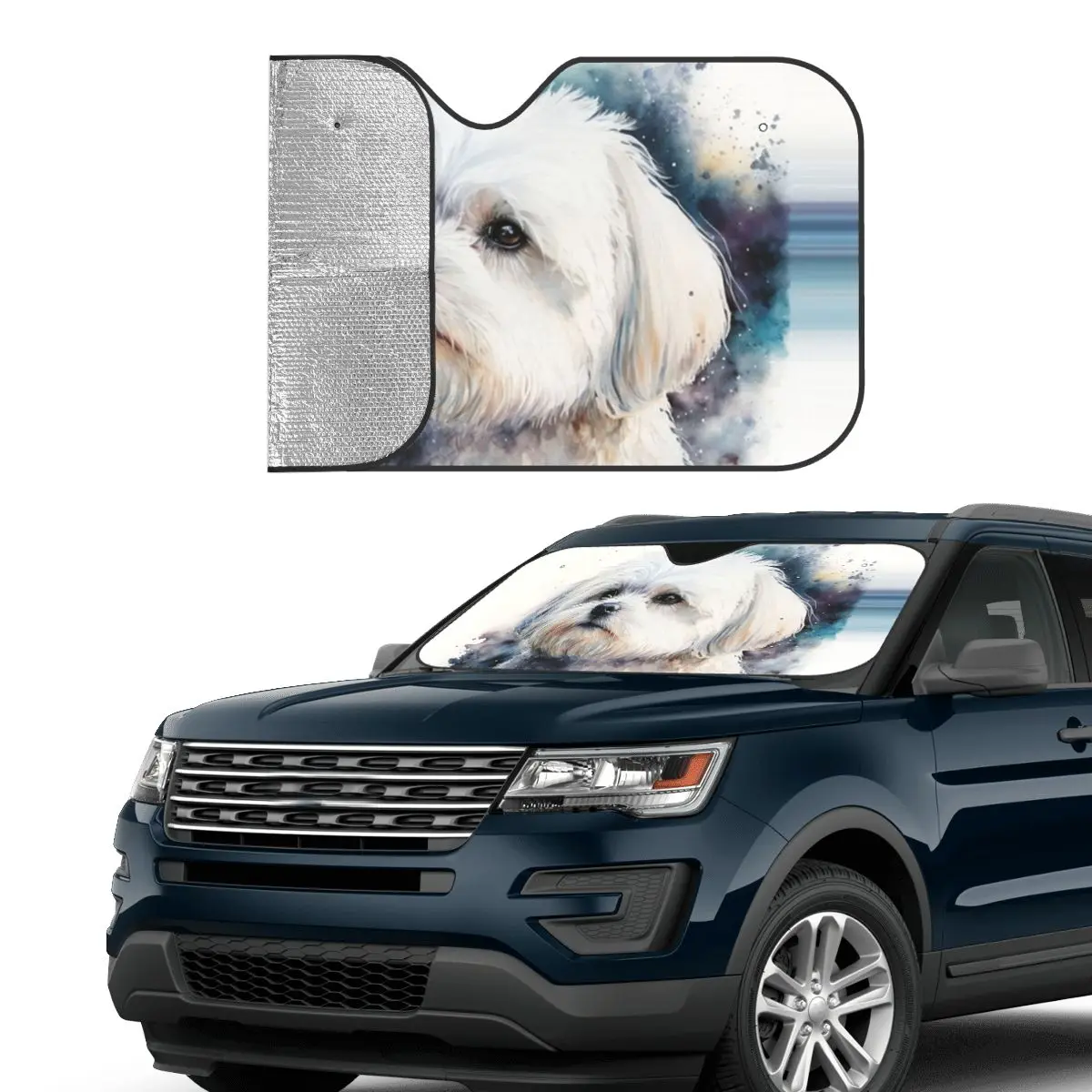 Maltese Dog Art Sunshade Windscreen Car Front Windshield Window Sun Visor Accessories Covers - view 3