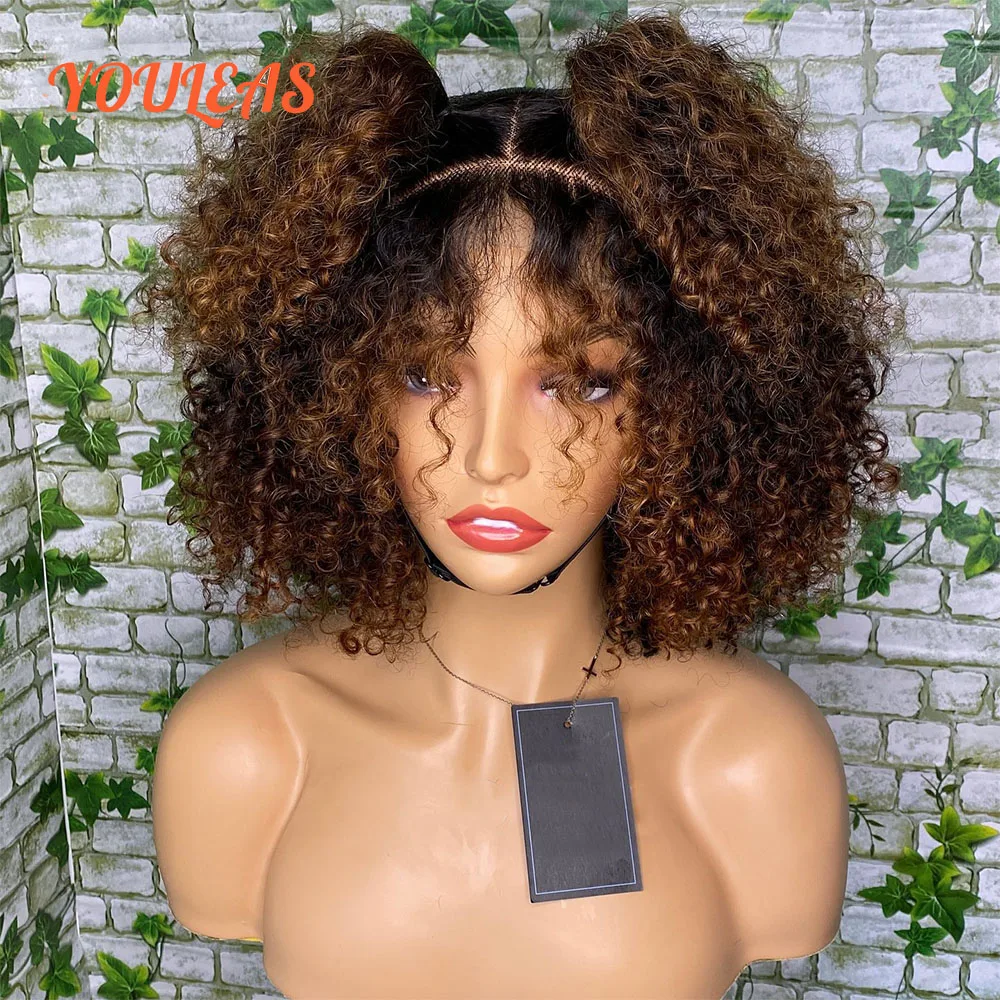 Dark Blonde Ombre 1b4 Color 5x5 Short Curly Bob Lace Closure Glueless Wig Human Hair Ready To Go 13x4 Transparent Lace Front Wig