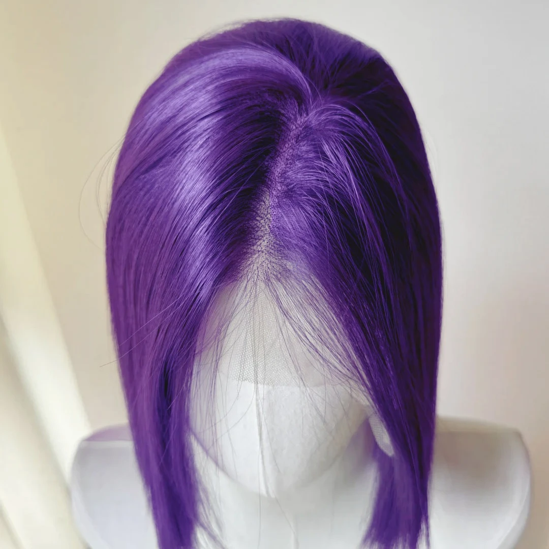 Starfire Cosplay Pruik Raven Korte Paarse Kant Voor Pruiken Rechte 12 inch 13x4 HD Kant Frontale Natuur uitziende Haar Hallowmas