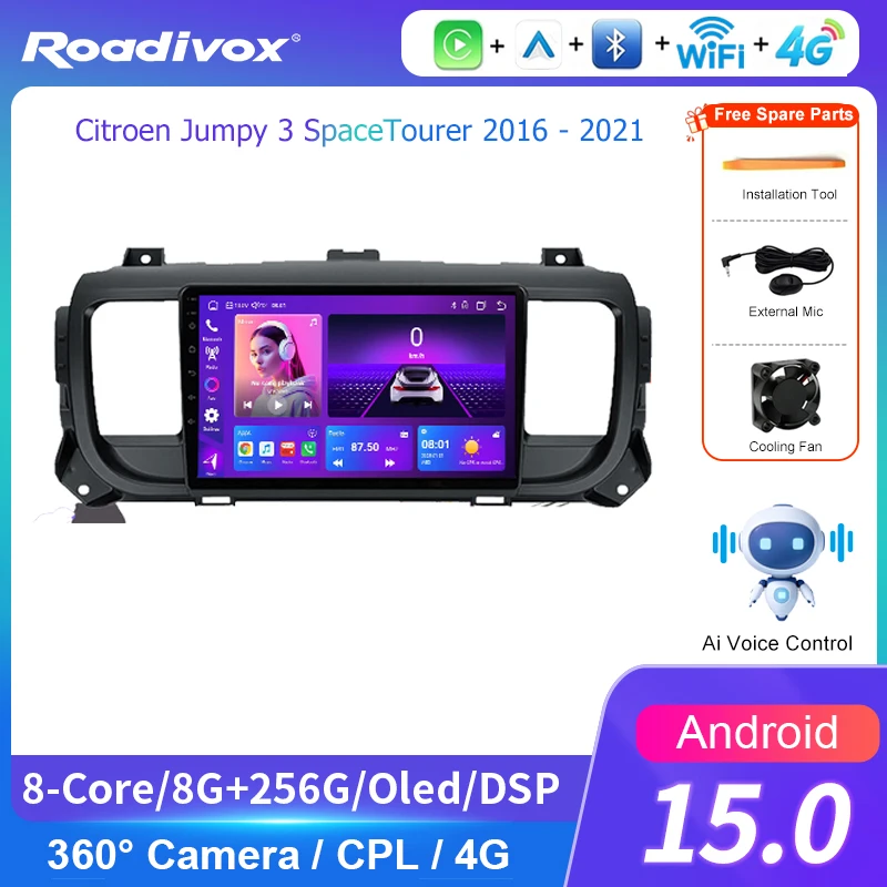 AI VOICE 4G roadivox Android car radio for Citroen Jumpy 3 SpaceTourer 2016 - 2021 stereo GPS Navigation video Multimedia