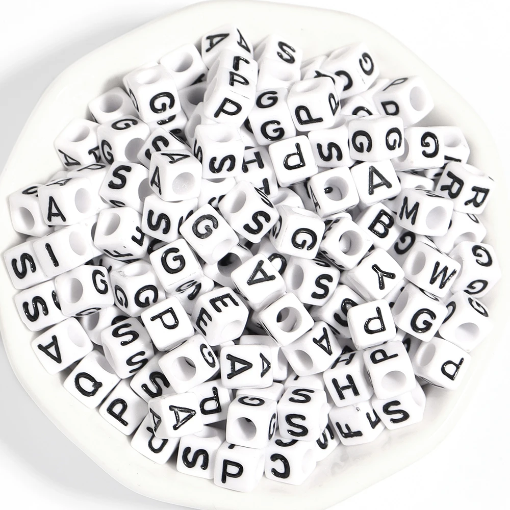 50/100pcs Square White Black Mixed Letter Acrylic Beads Cube Loose Spacer Alphabet Beads For Decoration Making Diy Accessories