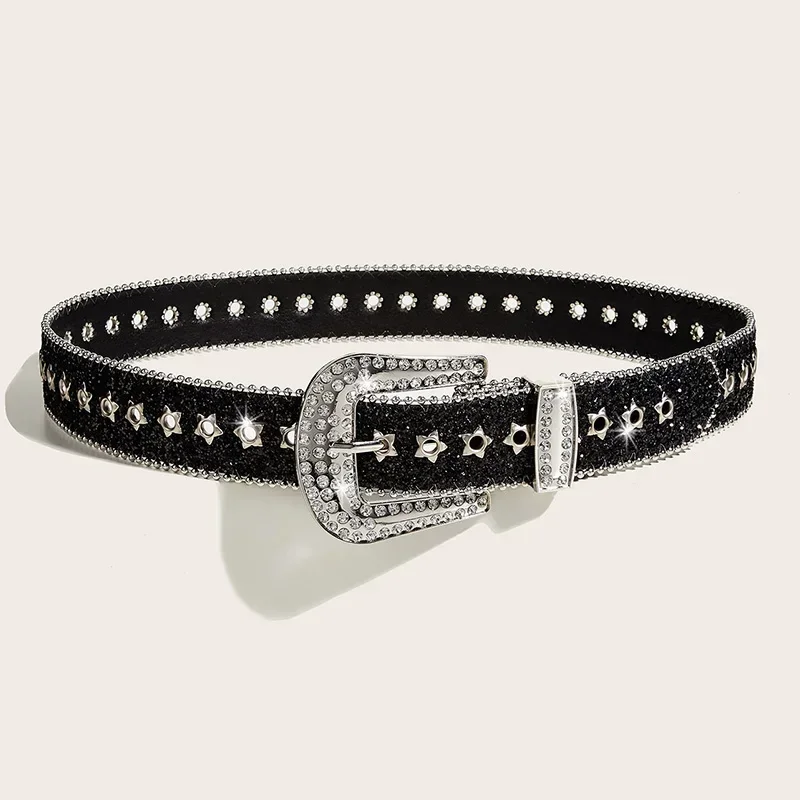 

2024 New Y2K Rhinestone Belt for Women Men Designer Punk Star Hole Waist Strap Gothic Female Girl Jeans Decoration Waistband