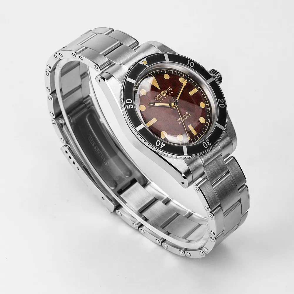Octopus Men Automatic Watch Pilot 37mm Mechanical Wristwatch Diver 200M Waterproof BGW-9 Luminous Aluminium Bezel PT5000 Sport