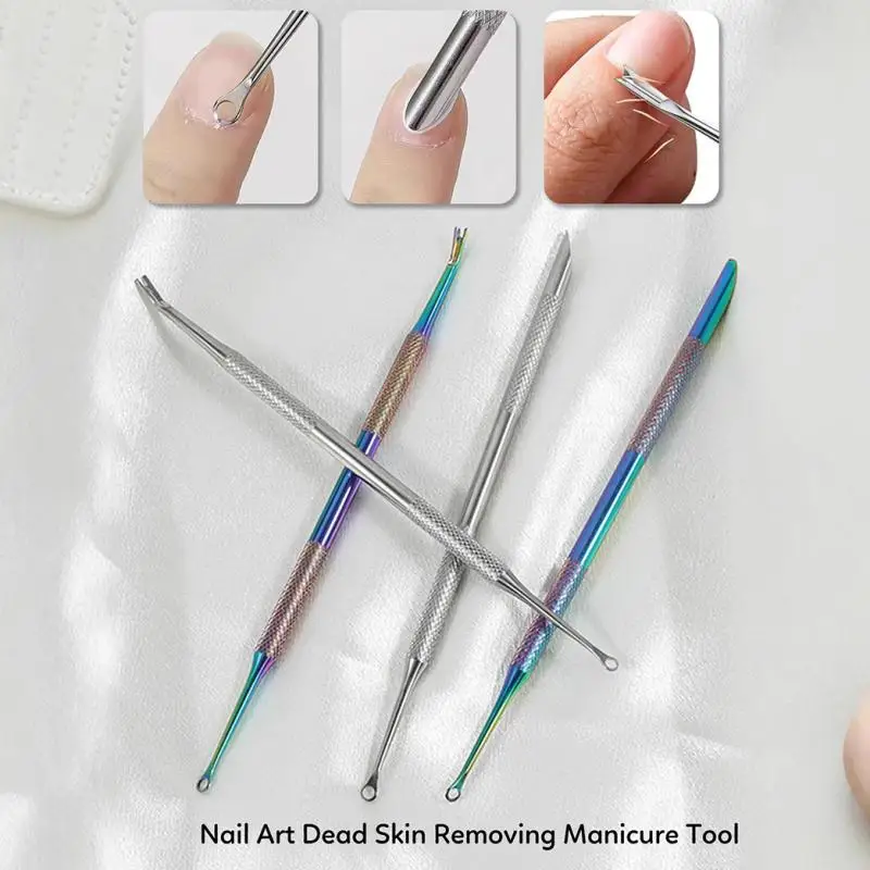 

Double Head Nail Circle Beveled Head Stainless Steel Cuticle Pusher Nail Art Sanding Tablet Manicure Sticks Tool For Salon Nails