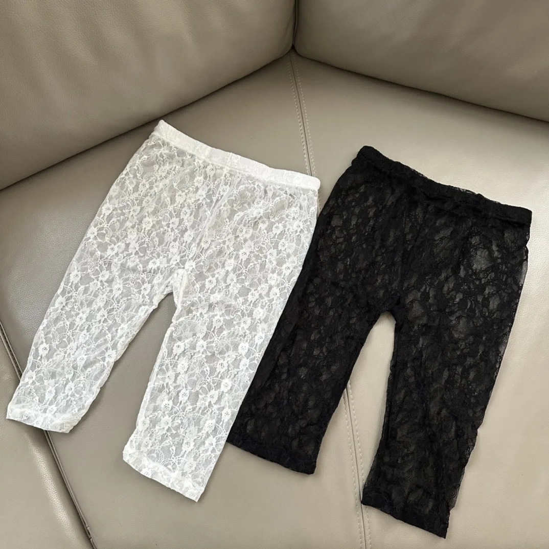 Korean-style ultra-thin lace knee-length leggings, slim-fit, high-elasticity, suitable for outerwear, plus-size safety pants