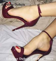 Wine Red Platform Sandals Emeline Dubois Open Toe Patent Leather Gold Black Stiletto Heel Sandals Ankle Strap Shoes Big Size 46