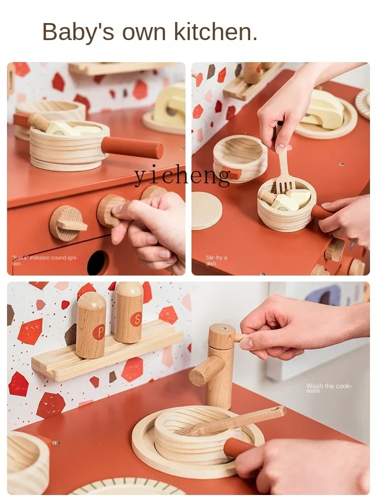 Tqh jouets de cuisine pour enfants costume en bois petite fille jouer maison cuisine ustensiles de cuisine en bois 2-6 ans