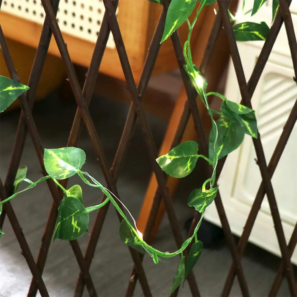 2M 20 LED Green Leaf String Lights Battery Operated Artificial Curtain Led Lights Fake Green Leaf Vine Design Vine Fairy Lights