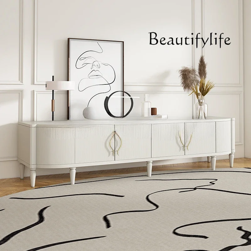 

Modern French light luxury solid wood TV audio-visual cream style storage living room coffee table TV cabinet combination