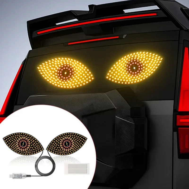 For Trucks RGB Dynamic Devil Eye LED Lights, USB-Powered Windshield Display, Creative Multi-Mode Pixel Panel Design