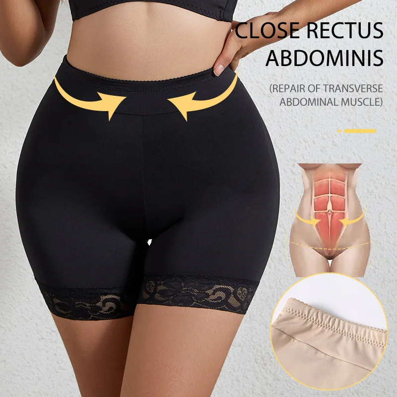 Plus Size Women Padded Peach Buttocks Body Sculpting Belly Pants Breathable High Waist Fake Butt Hip Shprt