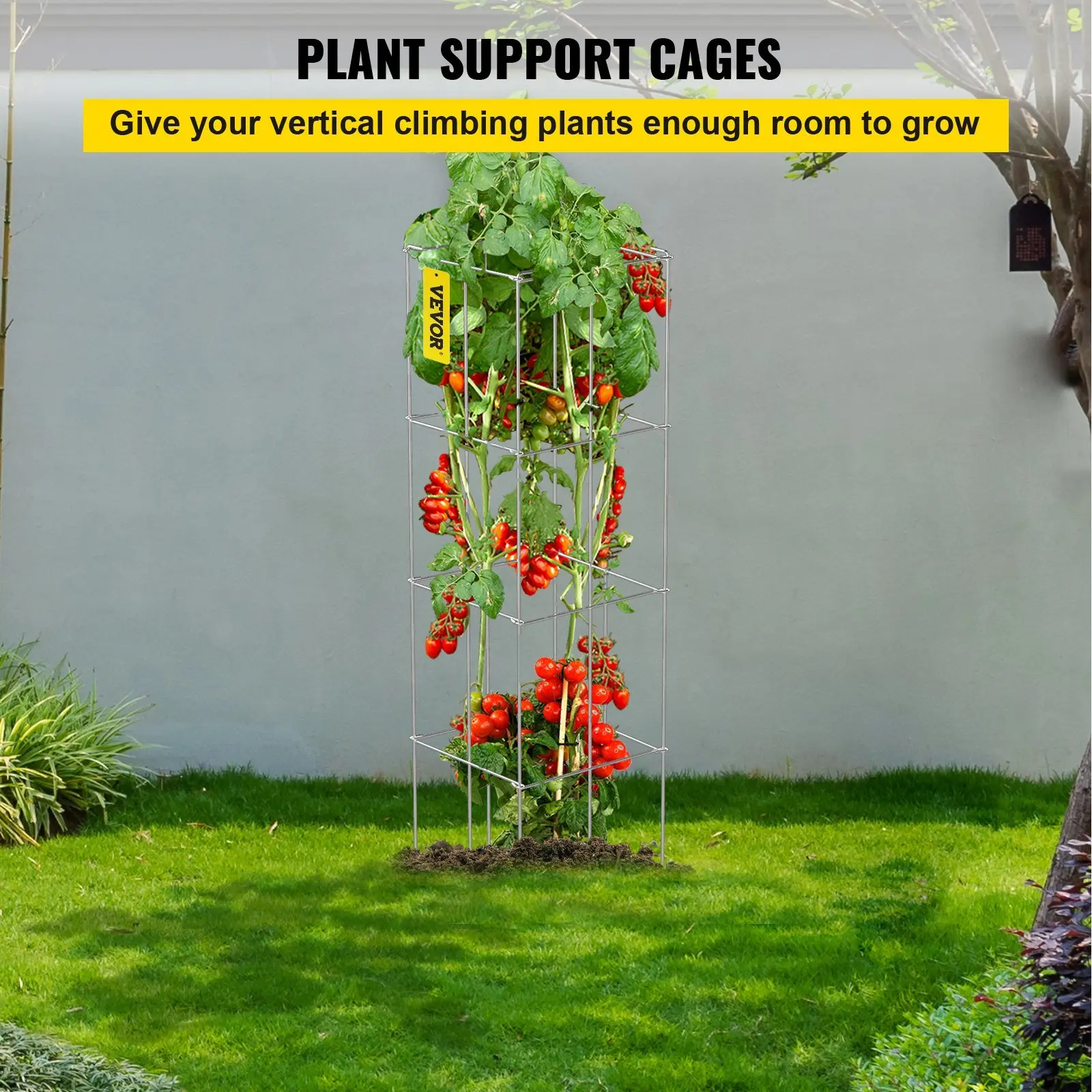 Tours de tomates en acier enduit de PVC argenté, cages de support de plantes carrées pour escalade, 11.8 po x 11.8 po x 46.1 po, 10 paquets