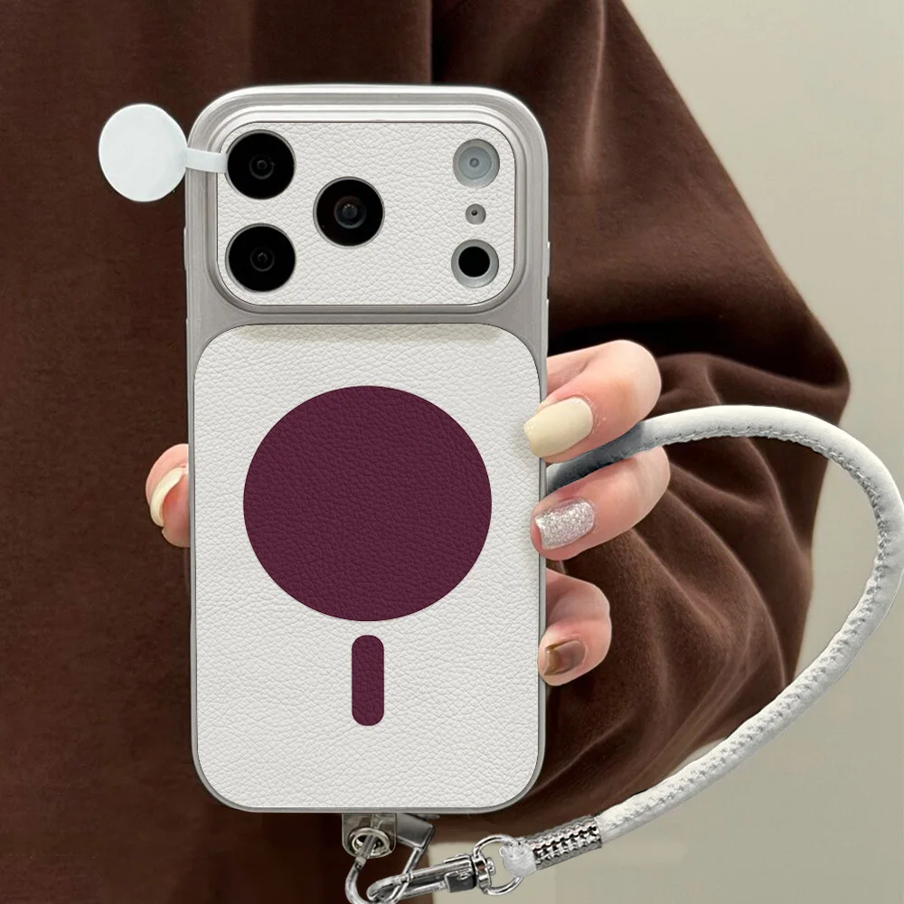 Claret Solid Color Faux Leather For Magsafe Phone Case For iPhone 18 Pro Max 17 16 Pro Max 15 14 13 12 11 Lanyard Camera Protect view 2