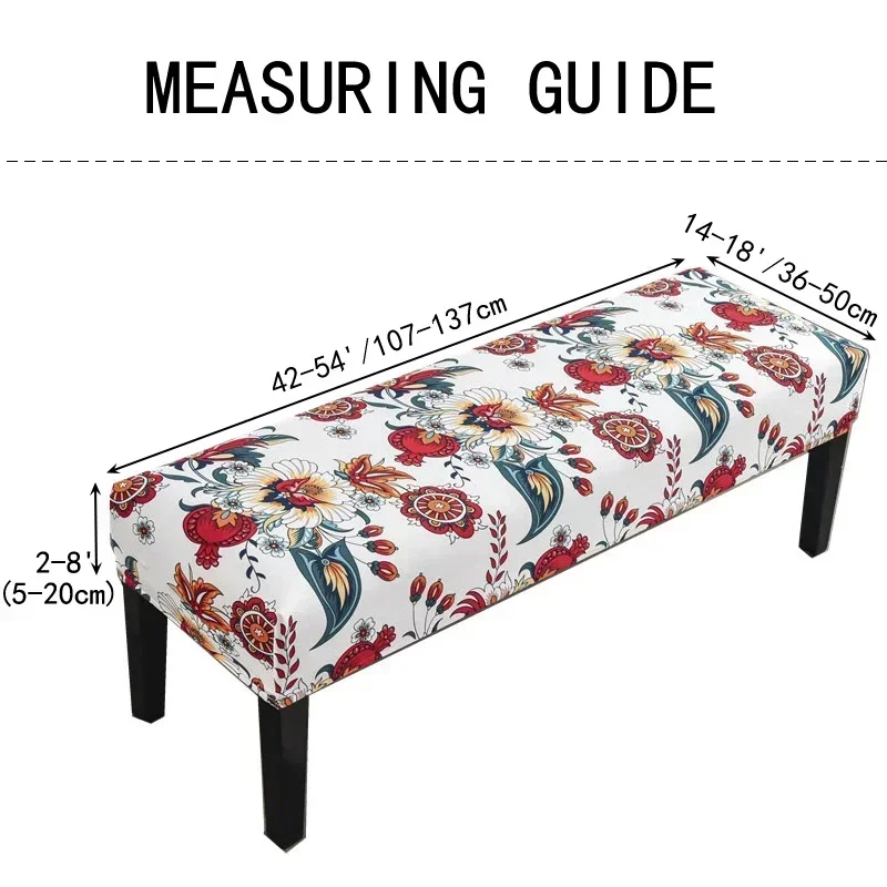 Stretch Printed Bench Cover for Dining Room Bedroom Living Home Elasticity Anti-dirty Long Chair Covers Piano Makeup Stool Case