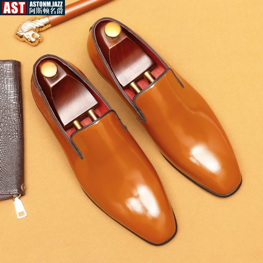 Mocassins d'affaires en cuir verni pour hommes, chaussures de bureau formelles, mocassins décontractés, chaussures de conduite à enfiler, créateur de mode de luxe